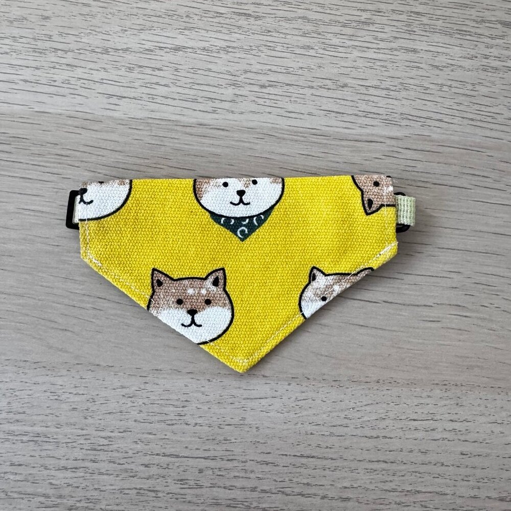 Cute Dog Bandana Collar 7–13 inch Yellow Shiba Print | Adjustable for Small Pet